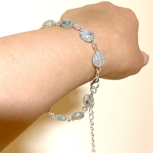 2/$20, Pale Green Prehnite Bracelet, Genuine Gemstone + Paw Print Heartbeat - Picture 9 of 11